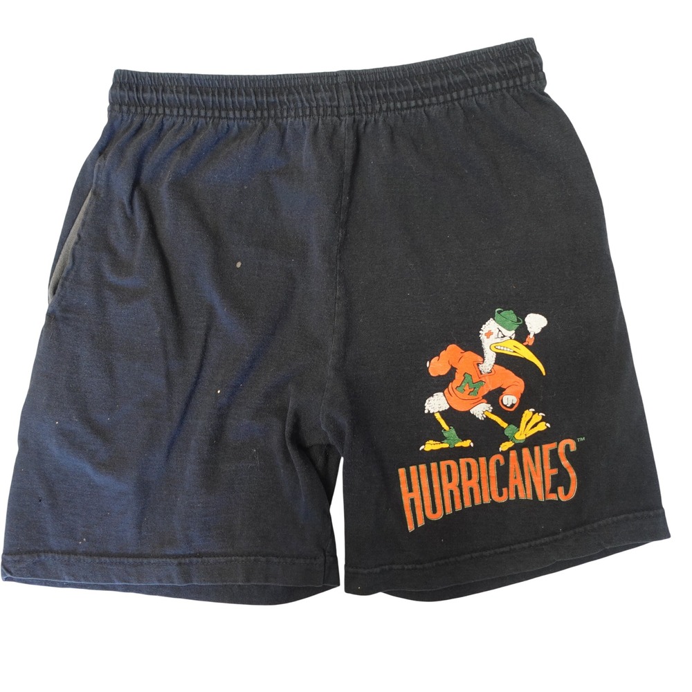 Vintage 80s 90s‎ University of Miami Hurricanes Shorts Black Logo Men's Medium